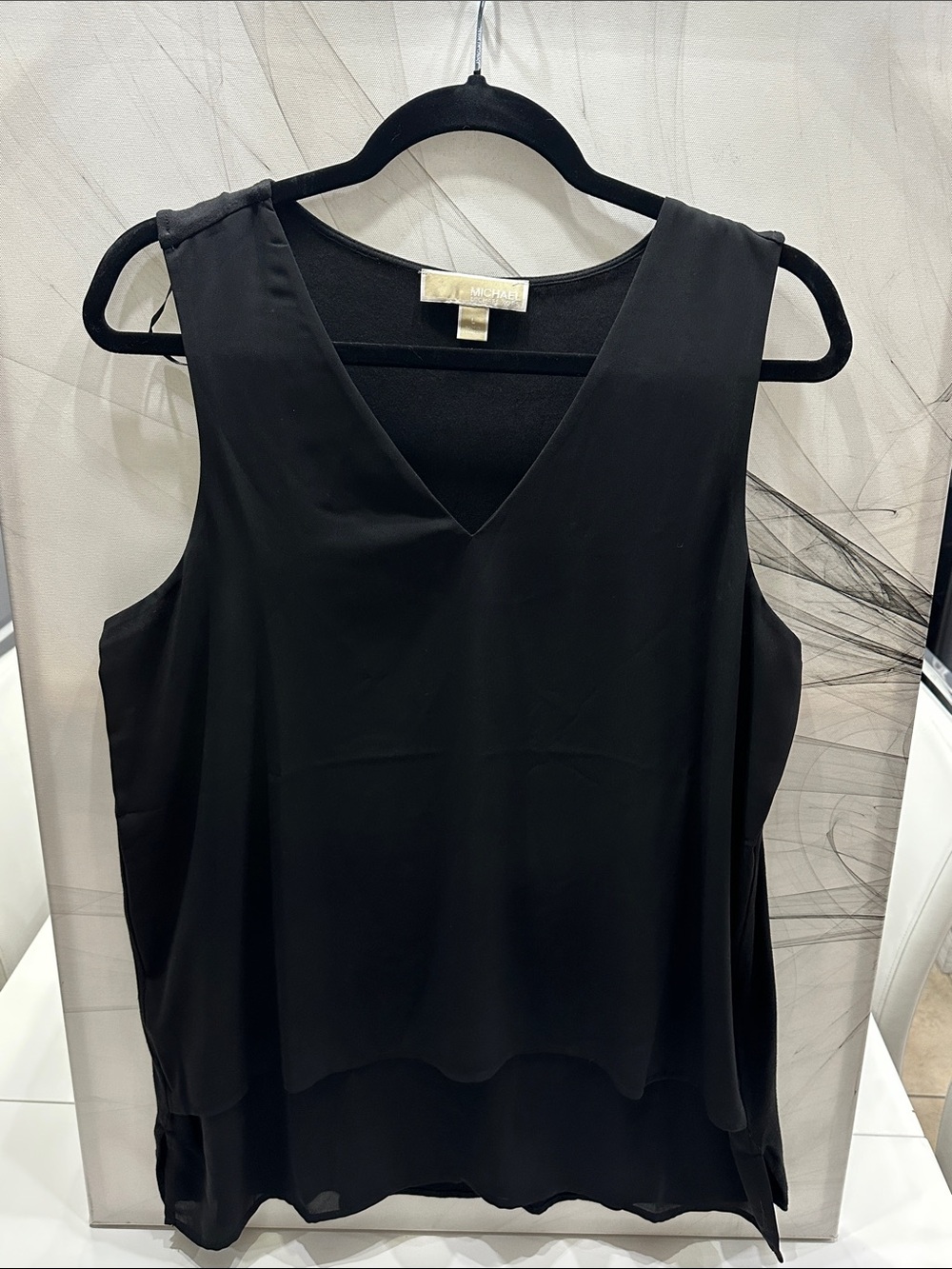 MICHAEL Michael Kors Black Mixed Media V-Neck Chiffon Layered Tank Top L